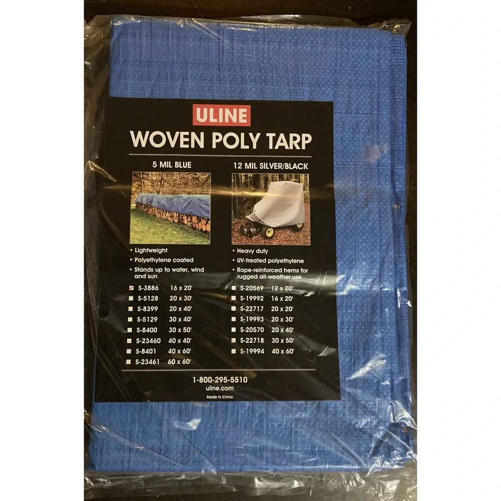 New Blue Tarp 16'x20' 5 Mil Médium Protective Outdoor Coated Multi-Purpose Cover